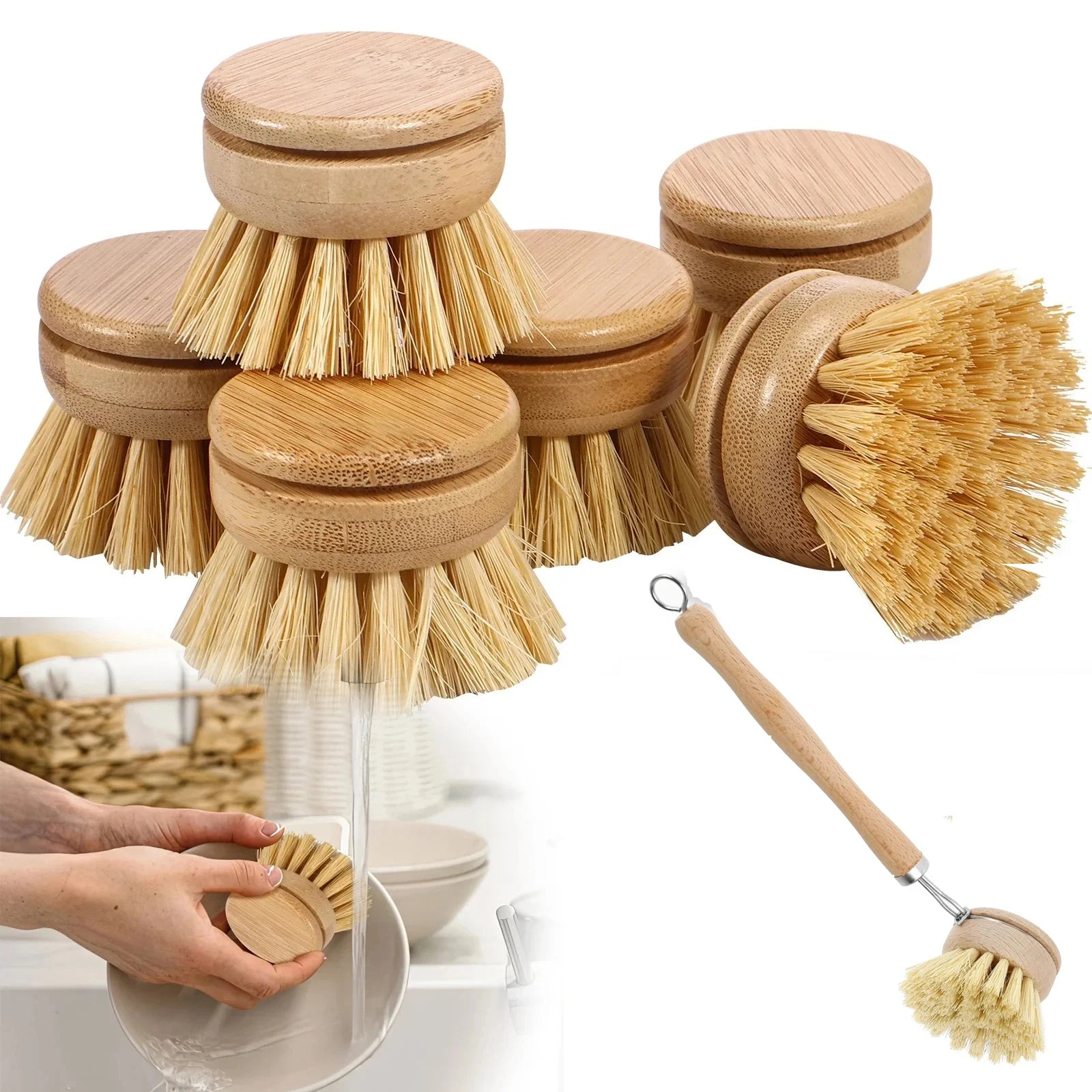 Wooden Dish Brush with Natural Sisal and Coconut