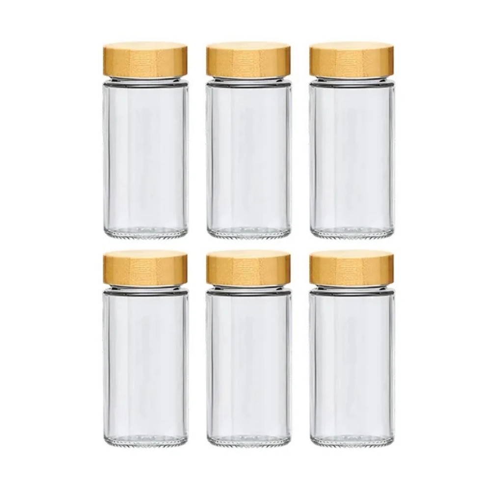 12 pcs Glass Spice Jars with Bamboo Lids