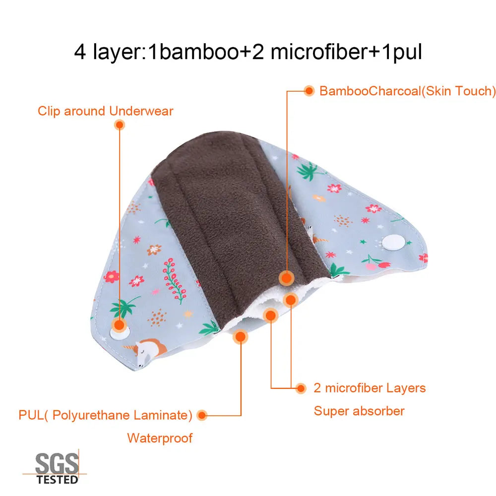 Organic Bamboo Charcoal Washable Menstrual Pads