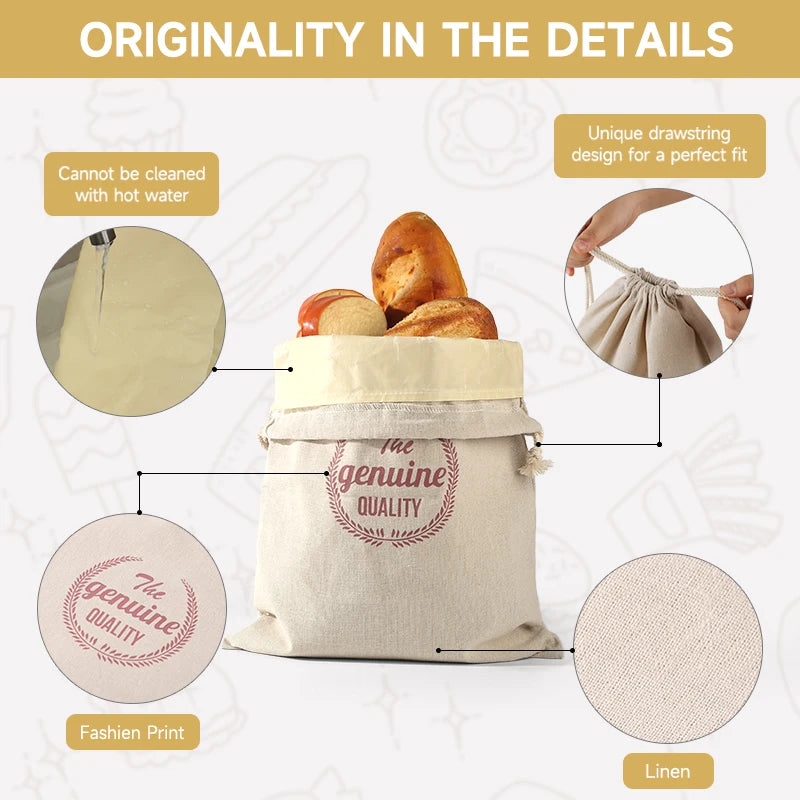 Reusable Beeswax Linen Bread Bag