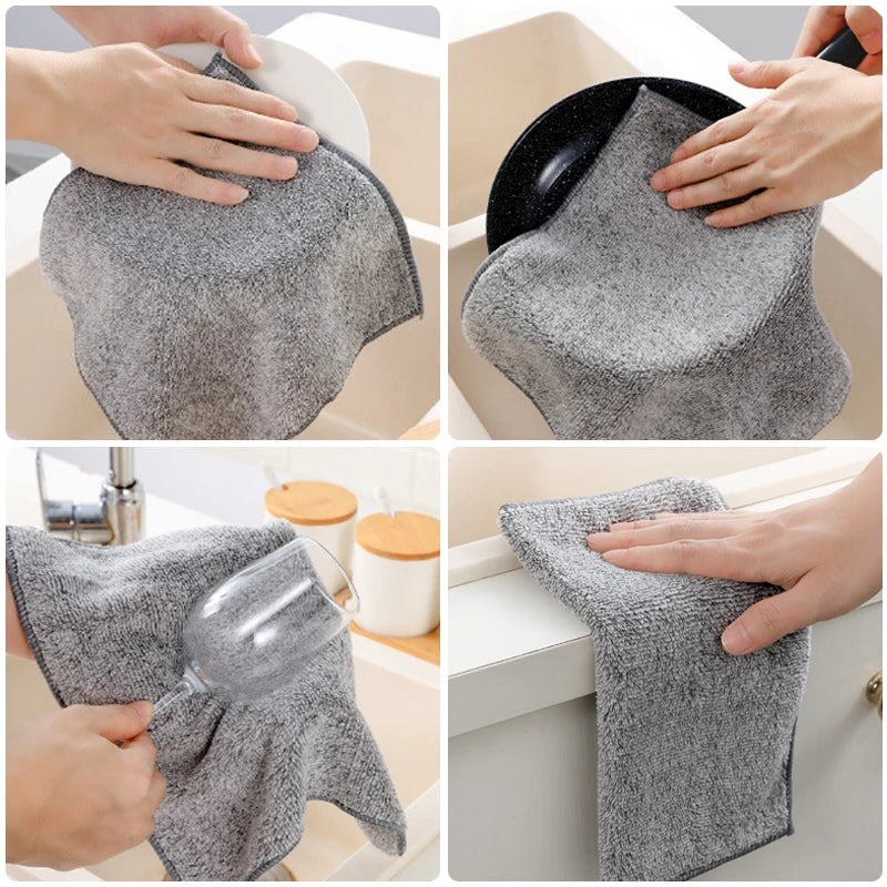 10 pcs Gray Bamboo Charcoal Dishcloth