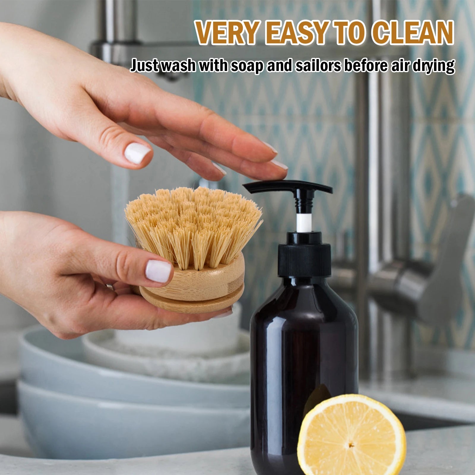 Wooden Dish Brush with Natural Sisal and Coconut