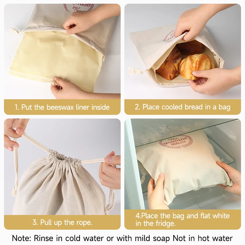 Reusable Beeswax Linen Bread Bag