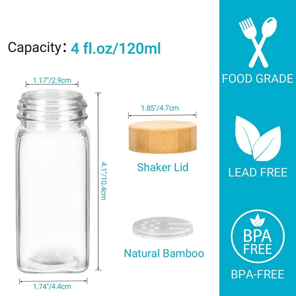 12 pcs Glass Spice Jars with Bamboo Lids