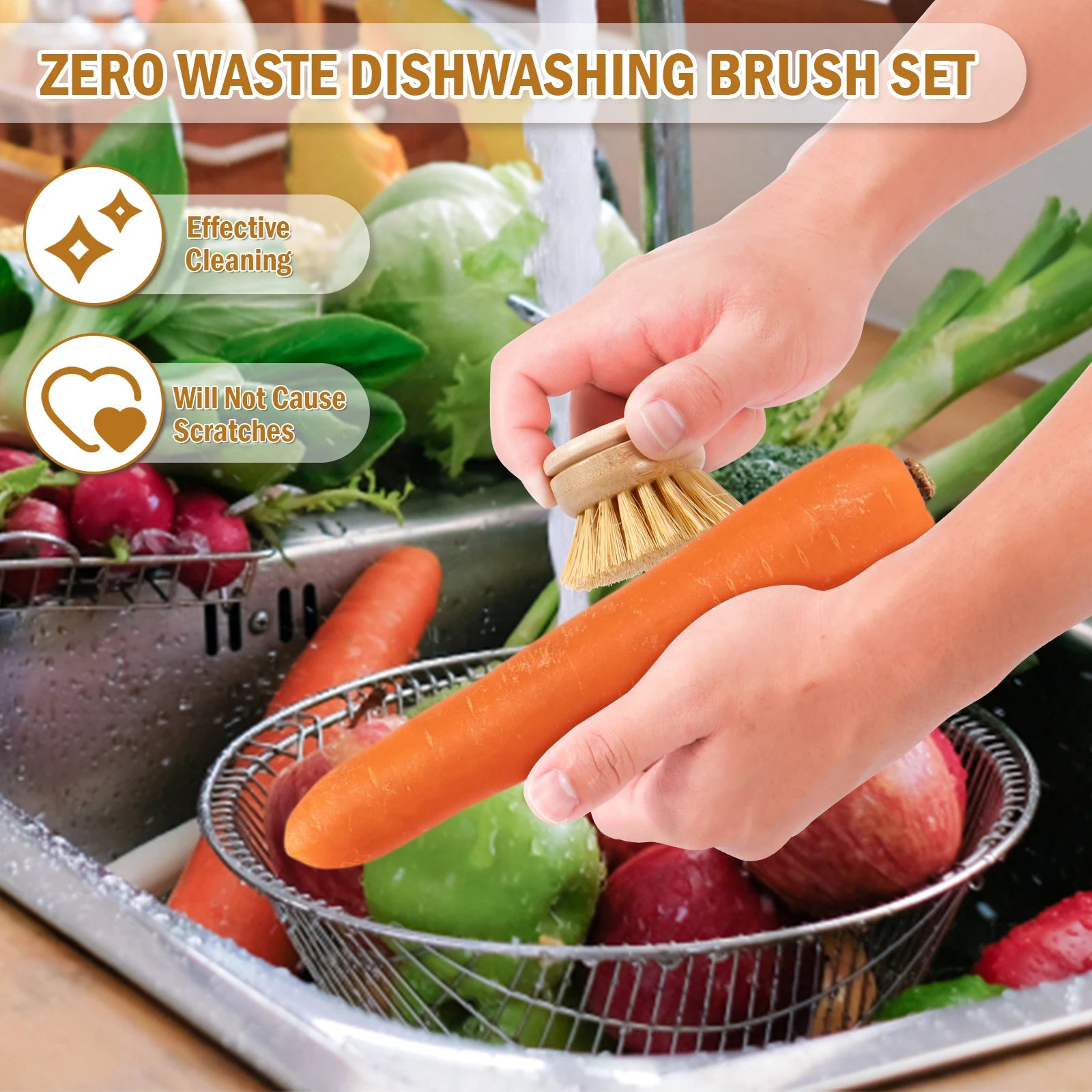 Wooden Dish Brush with Natural Sisal and Coconut