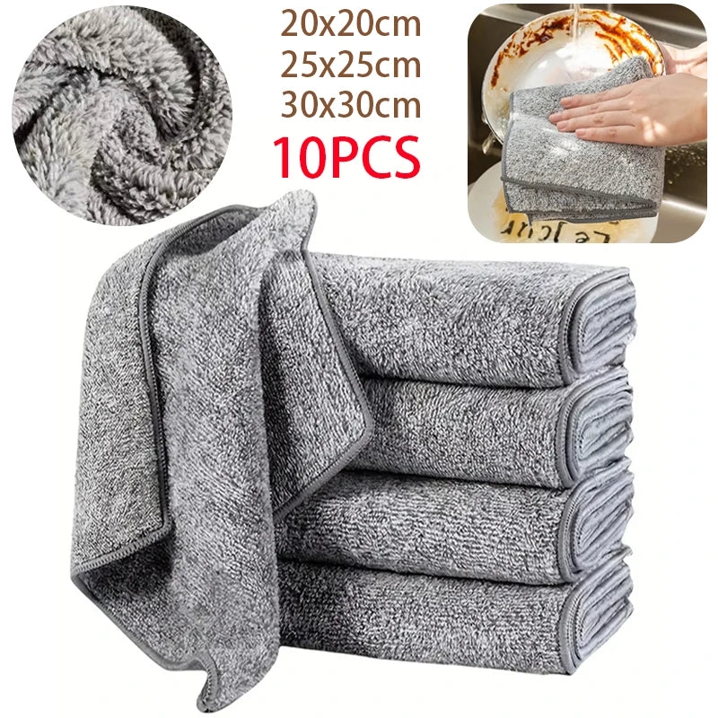 10 pcs Gray Bamboo Charcoal Dishcloth