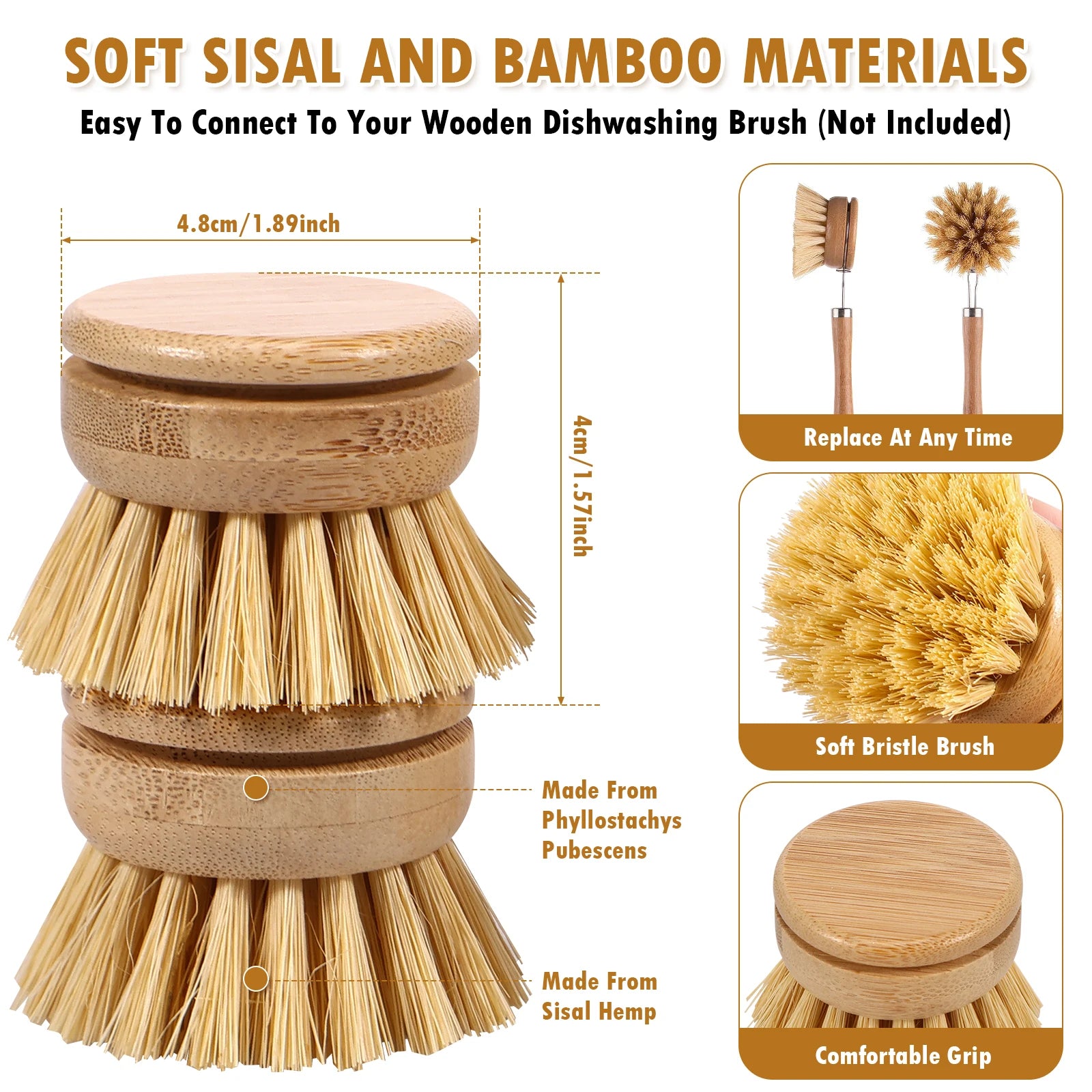 Wooden Dish Brush with Natural Sisal and Coconut