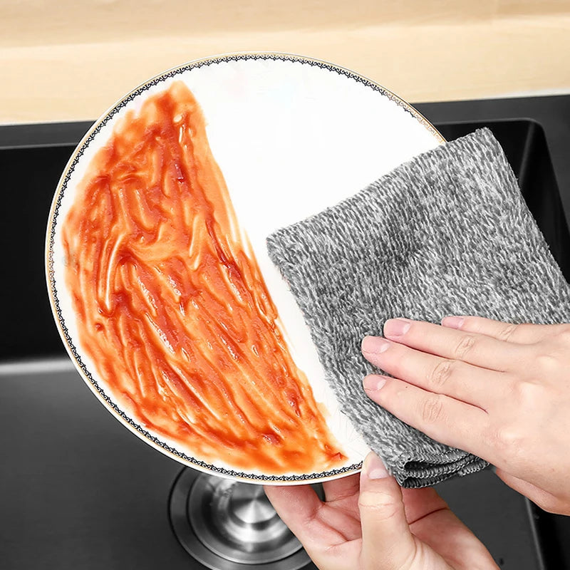 10 pcs Gray Bamboo Charcoal Dishcloth